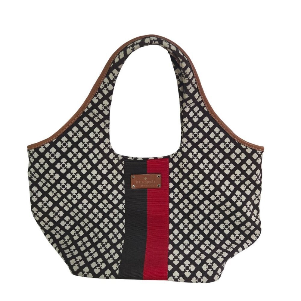 Kate Spade Logo Canvas Leather Shoulder Hobo Bucket Designer Bag Zip Closure